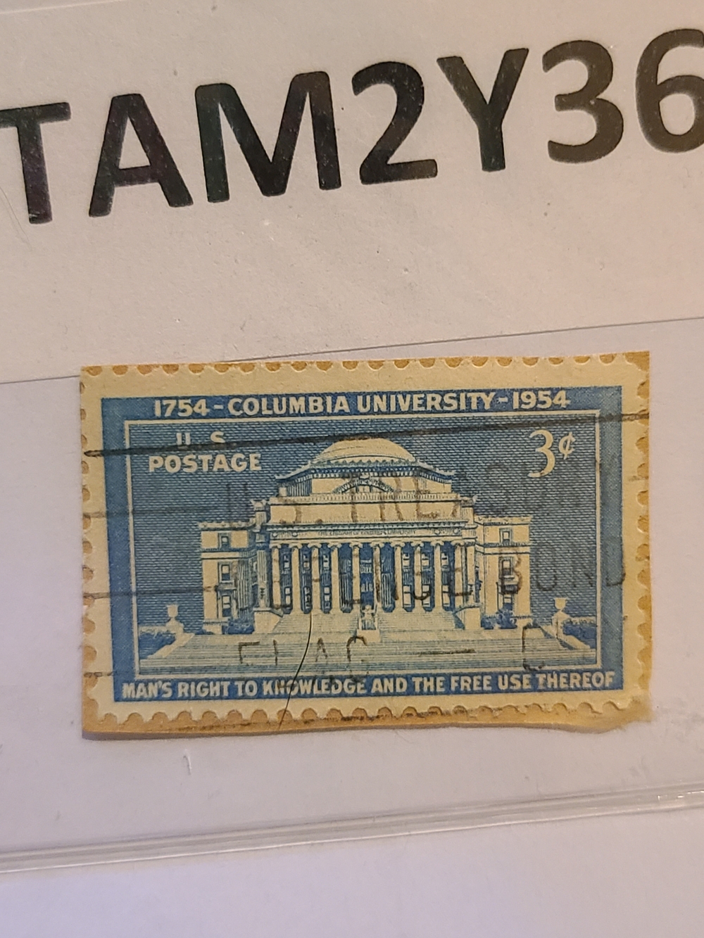Vintage Columbia University Blue and Cream Commemorative Stamp